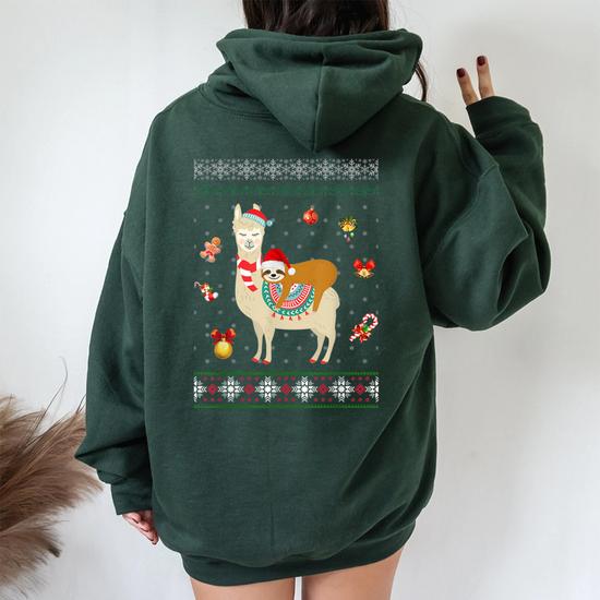 Sloth Riding Llama Christmas Scarf Santa Hat Ugly Sweater Women