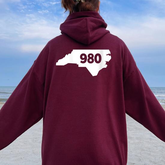 North Carolina 980 Area Code Women Oversized Hoodie Back
