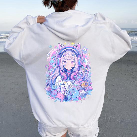 Gamer Girl Pastel Japan Anime Streamer Japanese Women Oversized Hoodie Back Print Seseable UK