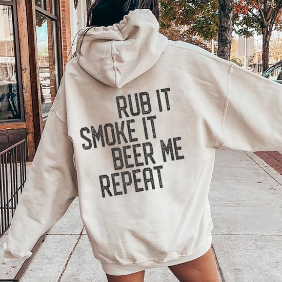 I Rub My Meat Bbq Smoker Grillmaster Beer Me Smoke em Women Oversized Hoodie Back Print Mazezy