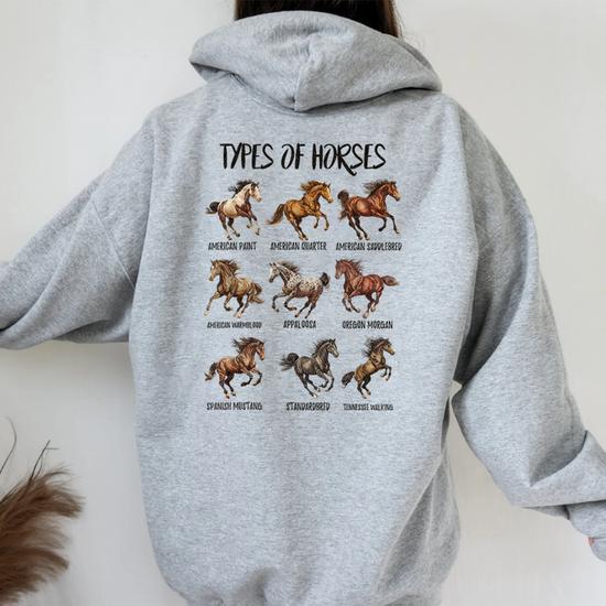 Vintage Retro Types Of Horses Horse Breed Horseback Riding Women Oversized Hoodie Back Print Monsterry