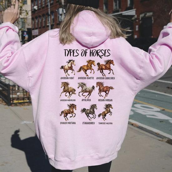 Vintage Retro Types Of Horses Horse Breed Horseback Riding Women Oversized Hoodie Back Print Monsterry