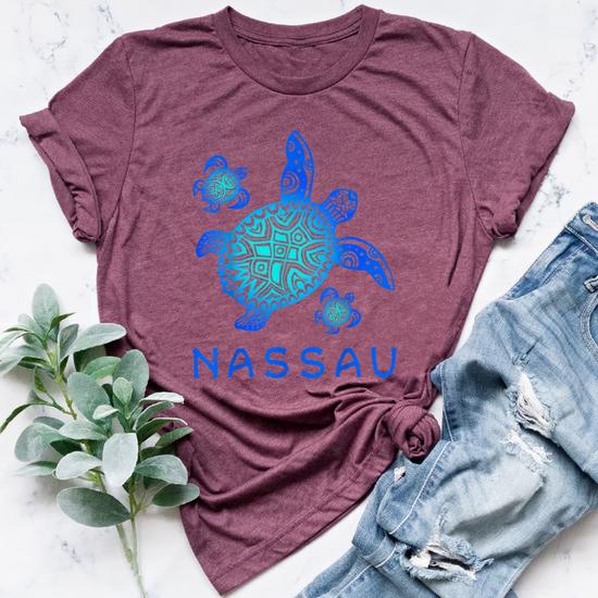 Nassau Bahamas T-Shirt Sea Blue Tribal Turtle Nassau Bahamas T-Shirt Sea Blue Tribal Turtle