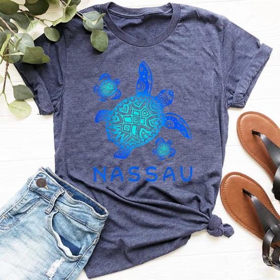 Nassau Bahamas T-Shirt Sea Blue Tribal Turtle Nassau Bahamas T-Shirt Sea Blue Tribal Turtle