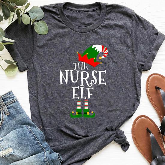 The Nurse Elf Family Matching Group Christmas Gift Funny  T-Shirt