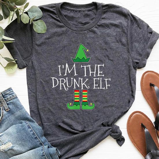I'm The Drunk Elf Matching Family Group Christmas T Shirt