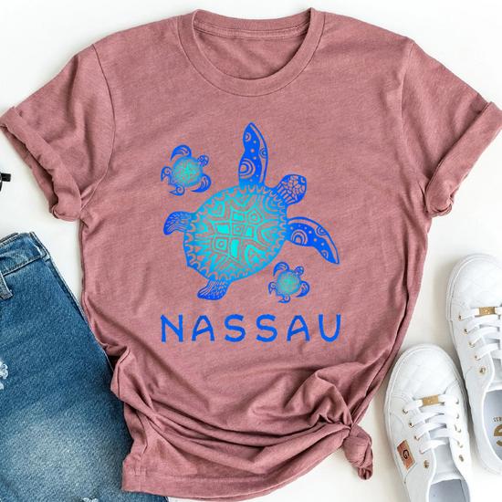 Nassau Bahamas T-Shirt Sea Blue Tribal Turtle Nassau Bahamas T-Shirt Sea Blue Tribal Turtle